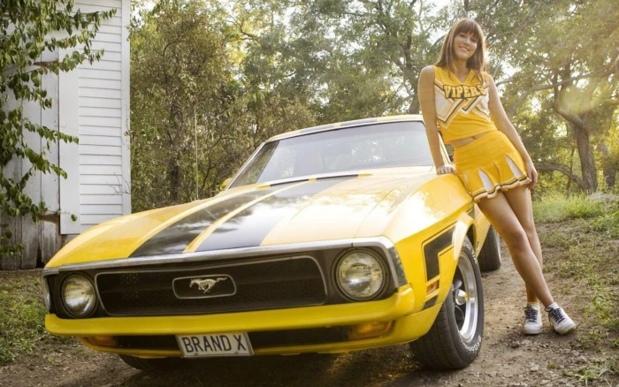 women mary elizabeth winstead yellow vintage cars actress celebrity ford mustang wallpa People Actresses HD Art 2k