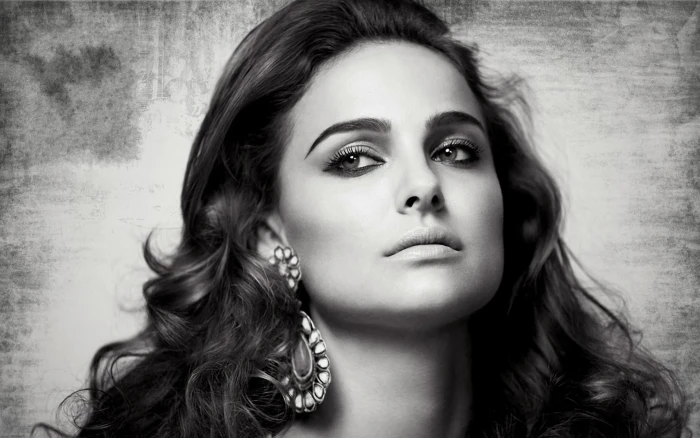 women monochrome Natalie Portman looking away long hair
