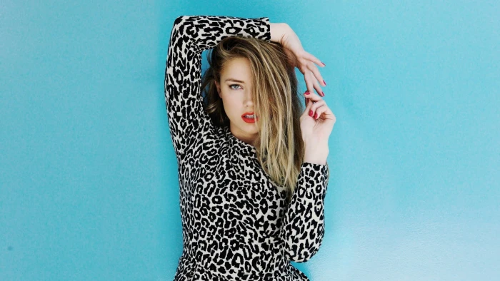 women's white and black long sleeved dress Amber Heard actress