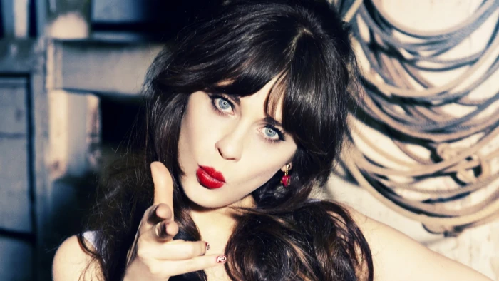 Zooey Deschanel actress face women red lipstick portrait