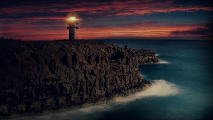 uhd sea sky horizon shore lighthouse twilight sunset 2k 4k 5k