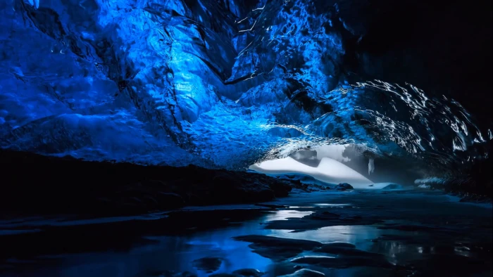 blue cave water rocks 2k
