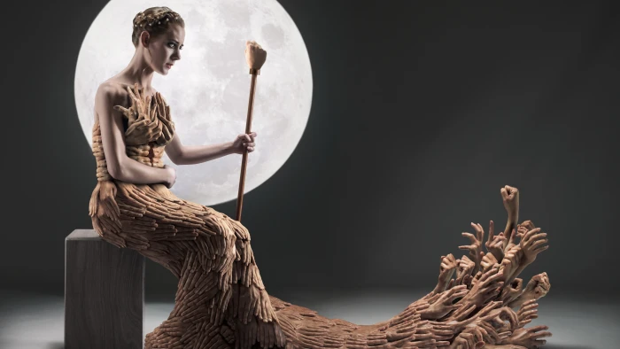 women Moon hands photo manipulation studio shot indoors 2k 4k 5k 8k