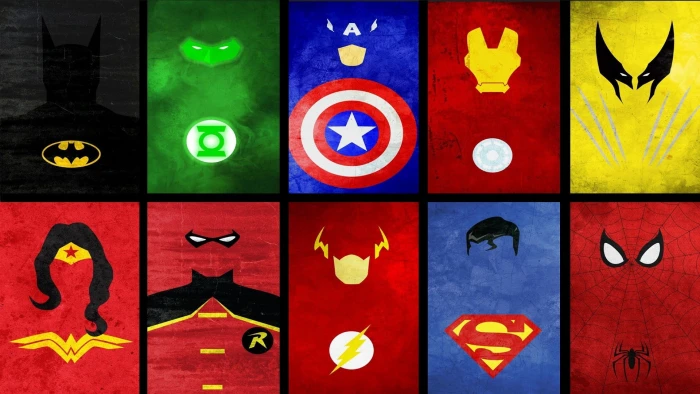 10 superheroes symbol collage Marvel Comics DC Wonder Woman 2k