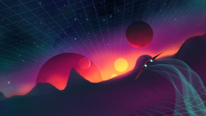 spaceship planet energy retro design style 2k