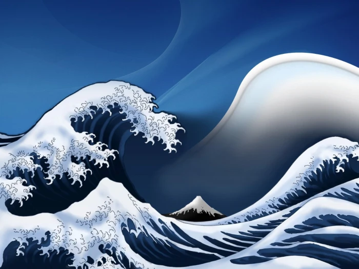 px art digital Great Kanagawa off the Wave waves Nature Forests HD Art 2k
