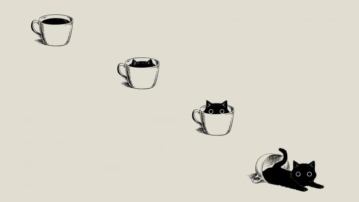 black cat on white cup clip art anime manga minimalism simple background 2k
