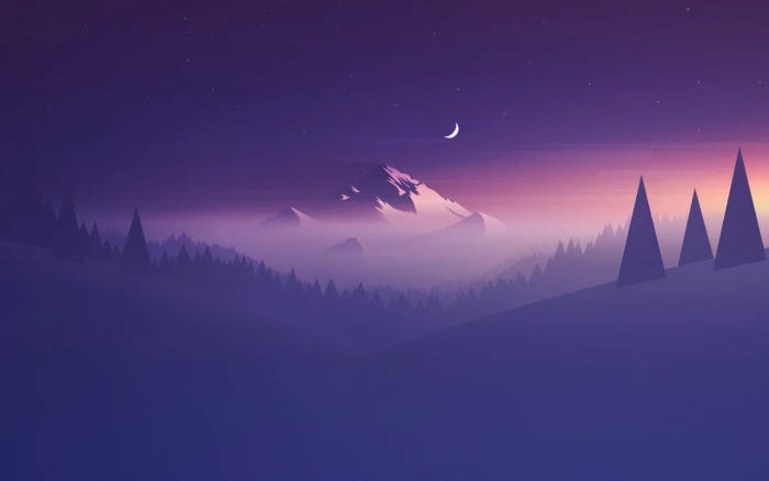 snow covered mountain digital wallpaper mountains trees Moon 2k