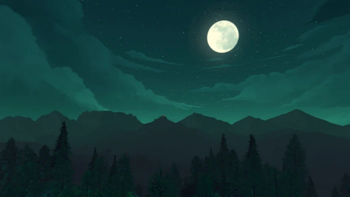 moon and mountains illustration Fire Watch green nature landscape