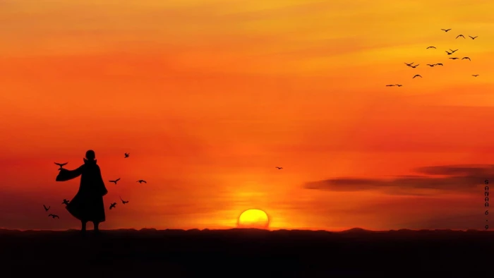 person under sunset digital wallpaper anime Naruto Shippuuden 2k