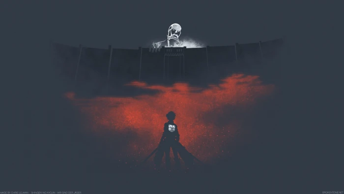 black and red poster Shingeki no Kyojin minimalism anime vectors 2k