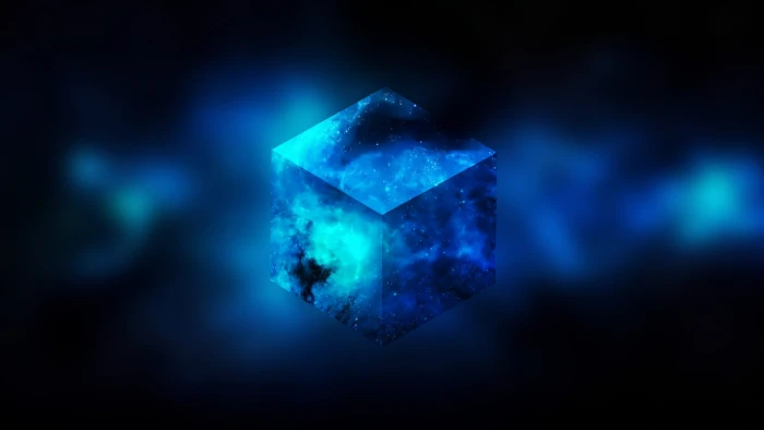 hexagon blue and black digital wallpaper space minimalism cube 2k