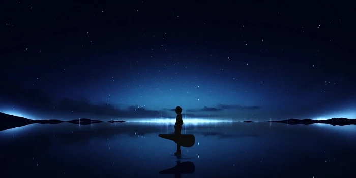 Anime Original Alone Boy star space night water scenics nature 2k