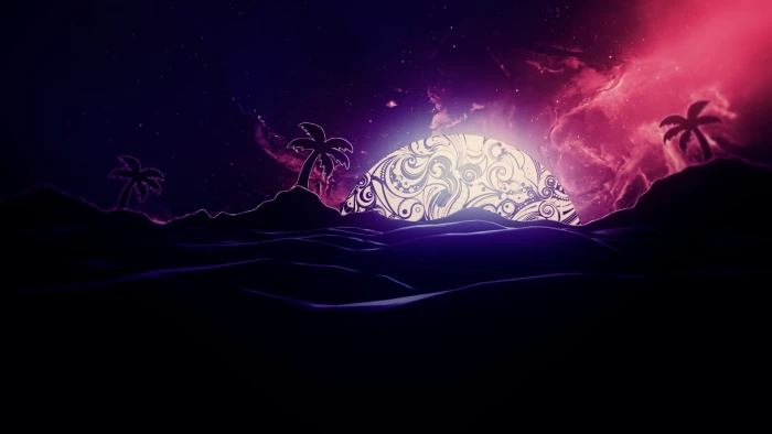 black and white floral textile beach palm trees galaxy sun rays 2k