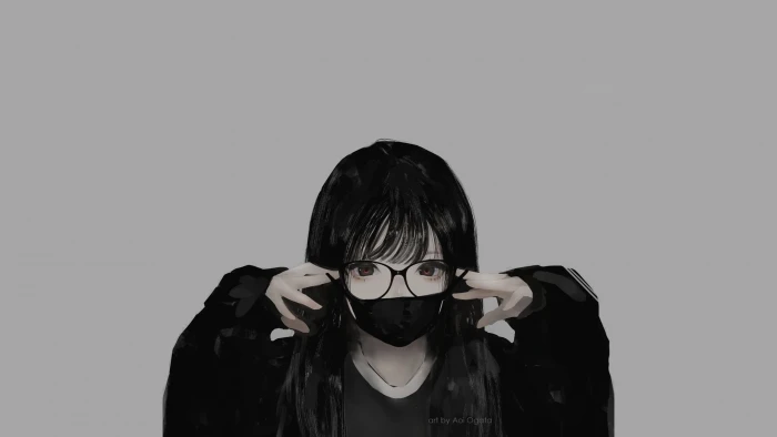 glasses minimalism monochrome mask Aoi Ogata anime girls 2k