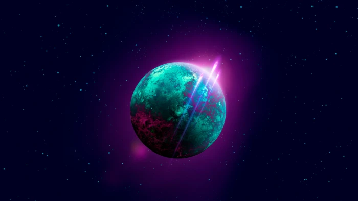 green planet digital wallpaper space stars purple background 2k
