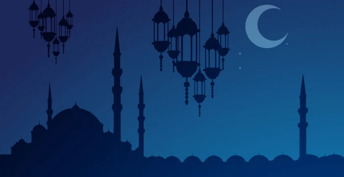illustration background ramadan fanoos masjid night islamic 2k