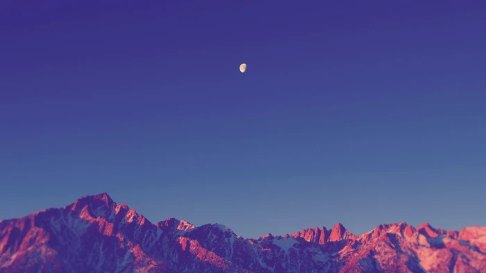 mountain digital wallpaper moon over rocky during dusk 2k