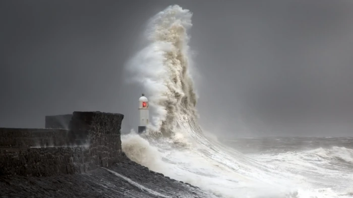 sea waves nature landscape water lighthouse storm coastline 2k