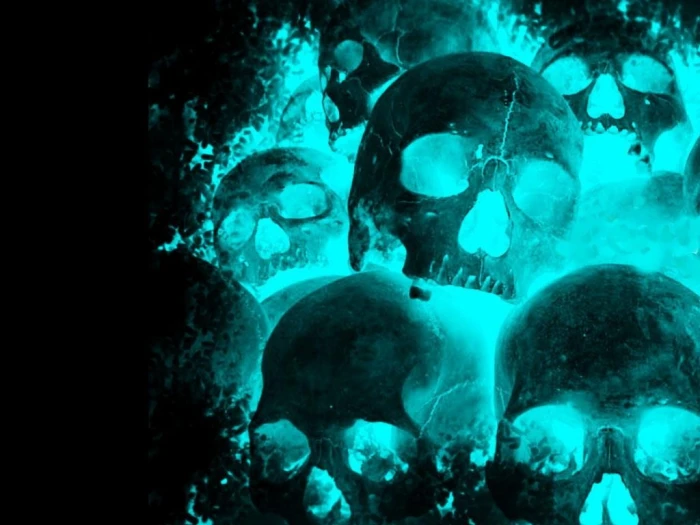 teal skull wallpaper fire neon cyan black background dark