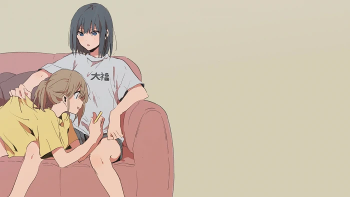two blonde and black haired female anime characters manga girls 2k