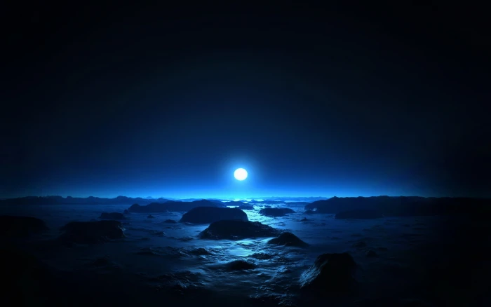 white moon night water blue beach moonlight rock star trails 2k