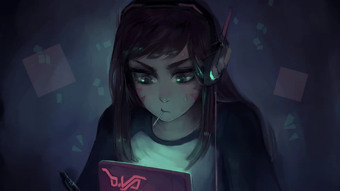 woman using headphones wallpaper Overwatch video games D Va 2k