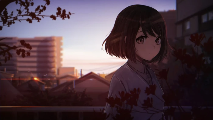 anime girls one person sunset building exterior built structure 2k