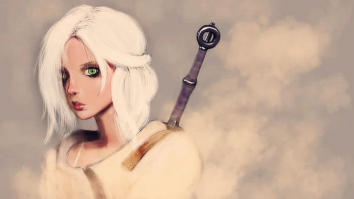artwork Ciri Cirilla Fiona Elen Riannon Green Eyes sword 2k