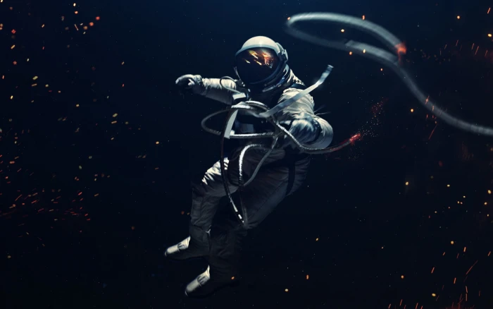astronaut holding cable digital wallpaper spacesuit art 2k