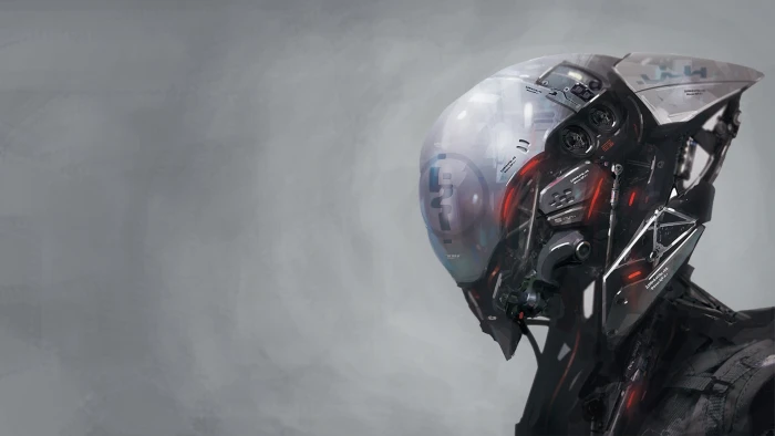 black and gray robot head digital art artwork android 2k