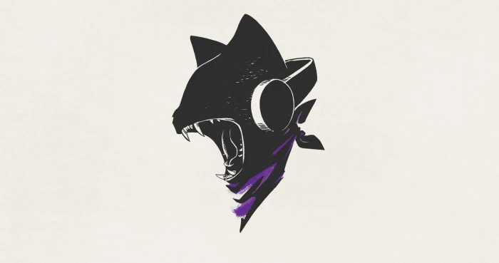 black cat wearing headphones illustration Monstercat simple 2k