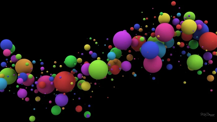 black background abstract balls colorful digital art 2k