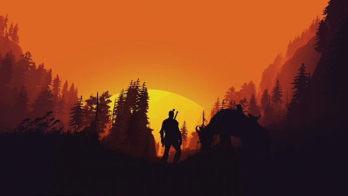 fantasy game forest The Witcher trees sun horse weapons 2k