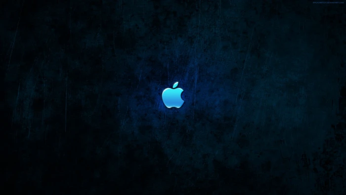Apple Logo dark Inc blue cyan background night 2k