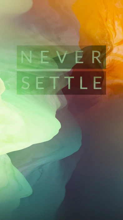 green and orange background with never settle text overlay typography