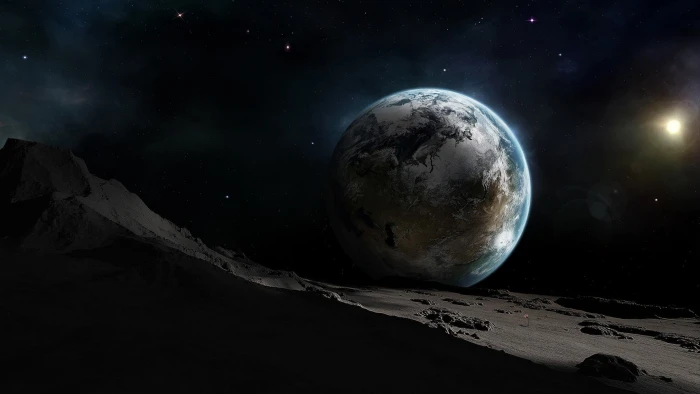 blue and gray planet digital wallpaper space Moon Earth art 2k