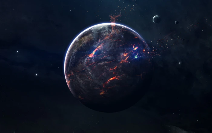 charred planet digital wallpaper art yellow abstract 2k