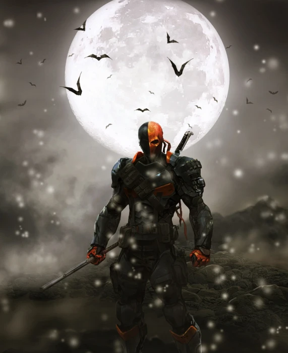movie character illustration Deathstroke snow Moon bats nature