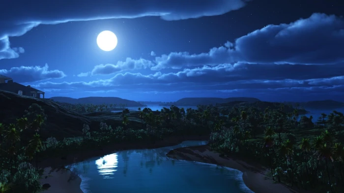 nature sky moonlight reflection full moon night water 2k