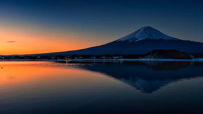 Mt Fuji Japan Mount trees nature water mountain sky 2k