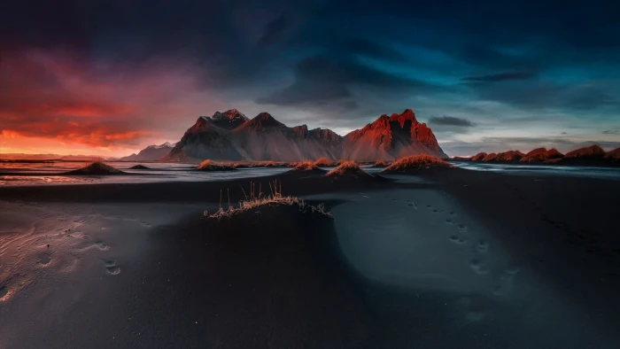 nature sky stokksnes atmosphere arctic vestrahorn mountains 2k