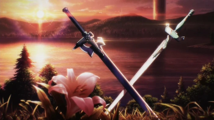 two gray swords illustration Sword Art Online plant nature 2k