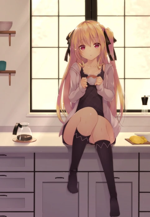 yellow haired female anime character wallpaper girls red eyes