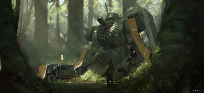 Zaku II illustration artwork science fiction Gundam military 2k