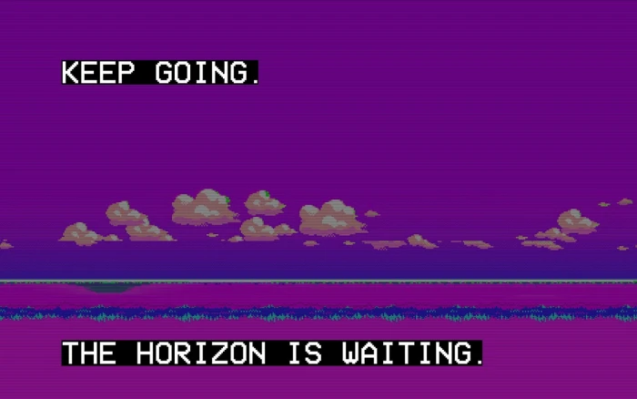 purple and pink background with keep going text overlay Retro style