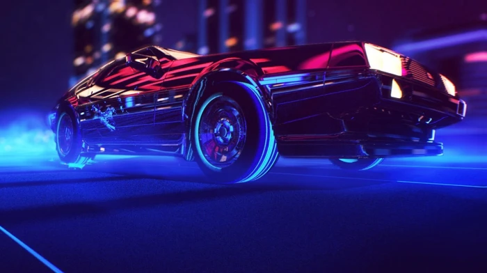 red coupe illustration synthwave s neon DeLorean car