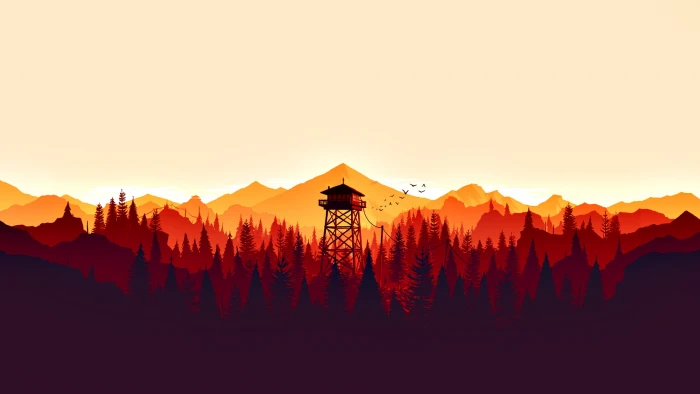 silhouette of tower illustration Firewatch video games mountains 2k