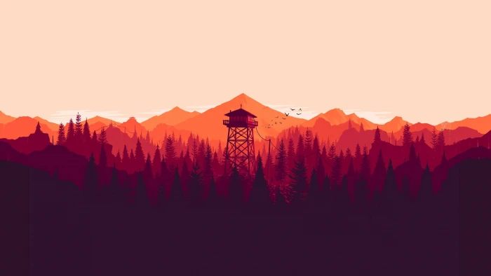 silhouette of trees artwork Firewatch video games mountains 2k