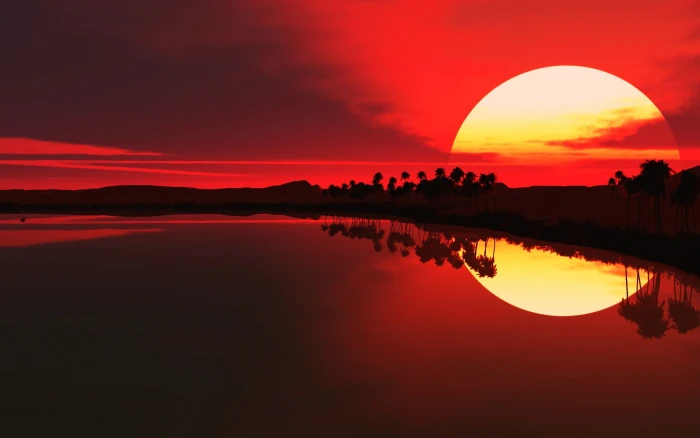 sunset Red sun beach sky landscape reflection sunlight 2k